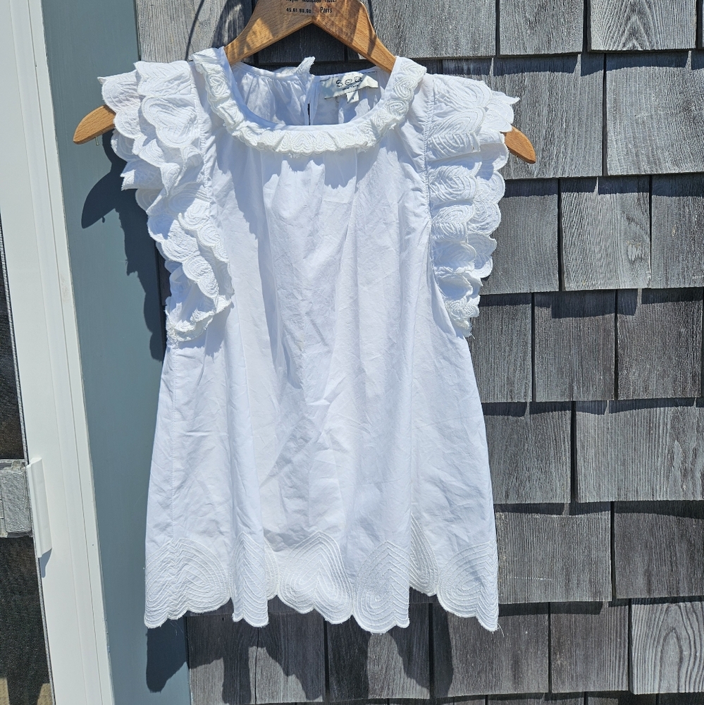 Sea New York White Eyelet Ruffle Sleeveless Blouse